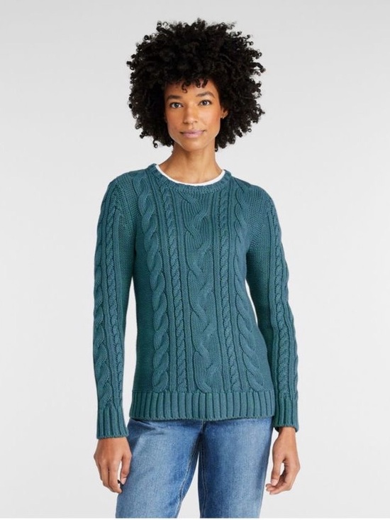 L.L. Bean Sweaters - L.L. Bean Teal Cable-Knit Crewneck Sweater
